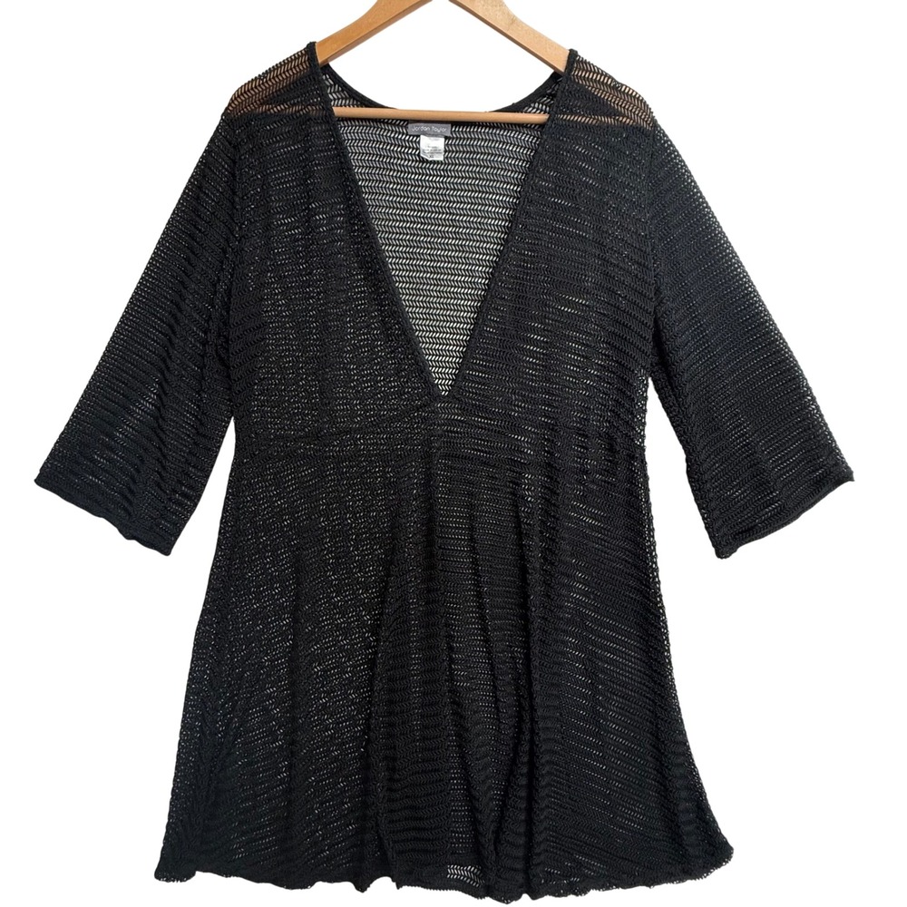 Jordan Taylor XL Black Open Knit Swim‎ Cover Up Tunic Beach Dress Made USA